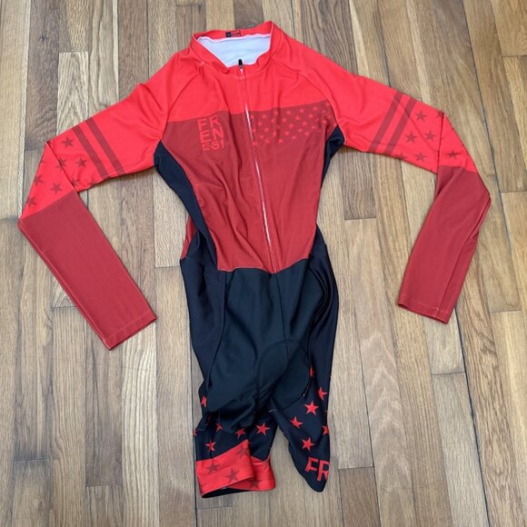 Frenesi Sports Women's Outdoor Cycling Bodysuit Red /Black Stars Size M - Picture 1 of 6
